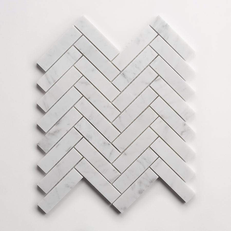 clé carrara | herringbone mosaic sheet ~ 1"x3¾"x⅜" - Image 4